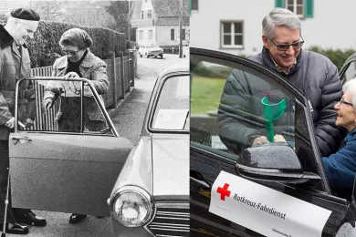 Eine Früher zu Heute Gegenüberstellung des Fahrdienstes des SRK. 