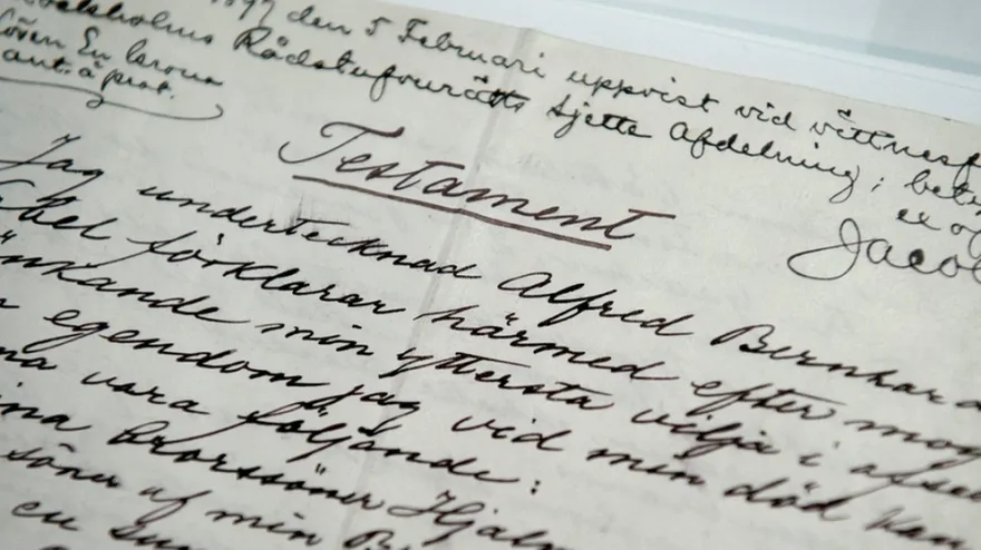 Bildausschnitt des Testaments von Alfred Nobel