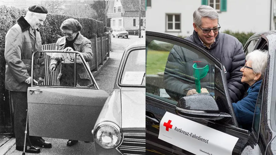 Eine Früher zu Heute Gegenüberstellung des Fahrdienstes des SRK. 